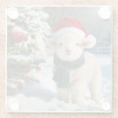 Schattige lam met een sjaal en een kerstmuts glazen onderzetter (Achterkant)