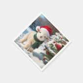 Schattige lam met een sjaal en een kerstmuts servet (Hoek)