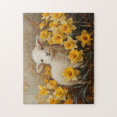 Schattige Lam Met Geel Daffodils Schilderij Legpuzzel (Verticaal)