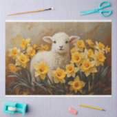 Schattige Lam Met Gele Daffodils Schilderij Decoup Tissuepapier (Craft)