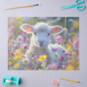 Schattige Lam met Kleurrijke Wildflower Decoupage Tissuepapier (Craft)