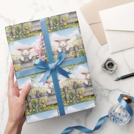 Schattige lam op Boerderijen hek Cadeaupapier (Geschenken)