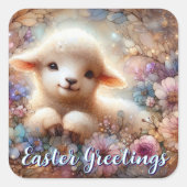 Schattige Lam Pasen Groeten Bloemen Sticker (Voorkant)