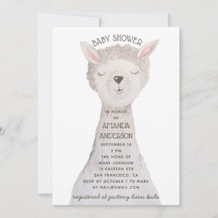 Schattige Lama Baby Shower Neutrale Waterverf Al Kaart