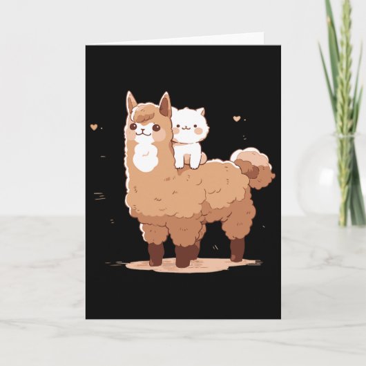 Schattige Lama En Kat  Kaart (Voorkant)