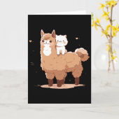 Schattige Lama En Kat  Kaart (Gele Bloem)