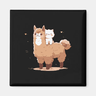 Schattige Lama En Kat Magneet