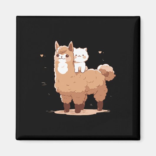 Schattige Lama En Kat  Magneet (Voorkant)