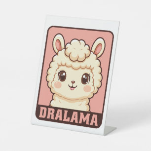 Schattige lama illustratie ontwerp reclamebord met voetstuk