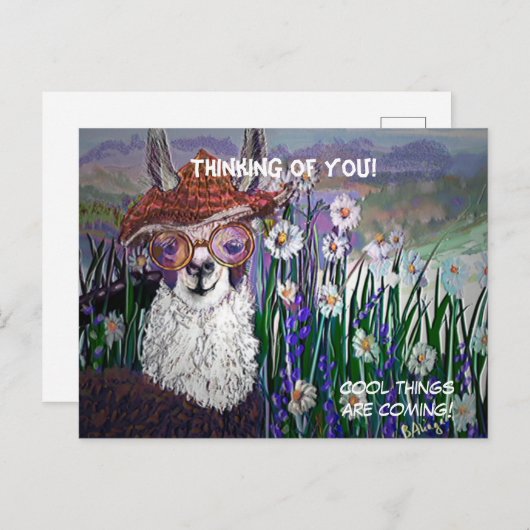.Schattige Lama Kunst Met Bril. En Kunst Briefkaart (Voorkant / Achterkant)
