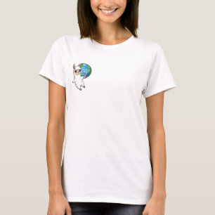 Schattige Lama Maakt Selfie met Planeet Aarde T-shirt