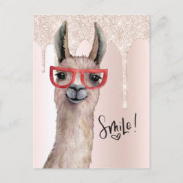 Schattige Lama Meisjesachtig Roze Glitters Denken Briefkaart
