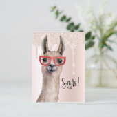 Schattige Lama Meisjesachtige Roze Glitters Bedank Briefkaart (Staand voorkant)
