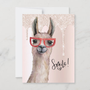 Schattige Lama Meisjesachtige Roze Glitters Bedank Briefkaart