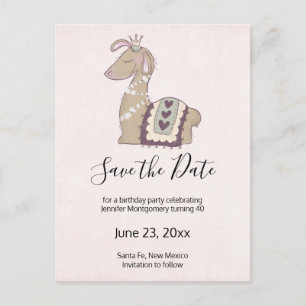 Schattige lama met kroon Save the Date Uitnodiging Briefkaart