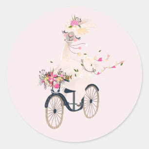 Schattige Lama op Fiets Ronde Sticker