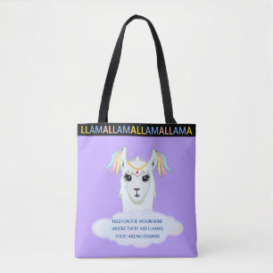 Schattige lama op lavendelblauwe boodschappentas tote bag