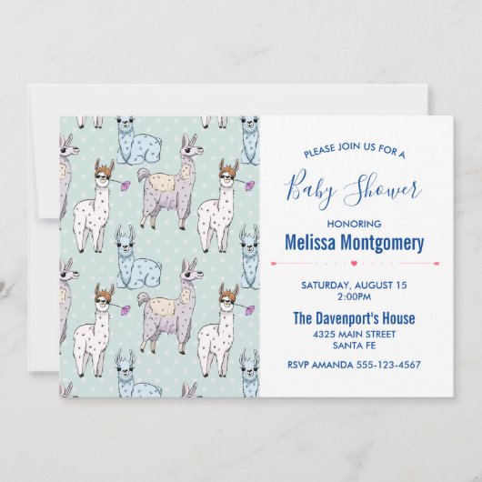 Schattige Lama Pattern op Polka Dots Baby shower Kaart (Voorkant)
