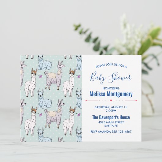 Schattige Lama Pattern op Polka Dots Baby shower Kaart (Staand voorkant)