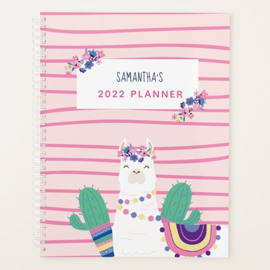 Schattige Lama Persoonlijke Naam Roze Planner (Voorkant)