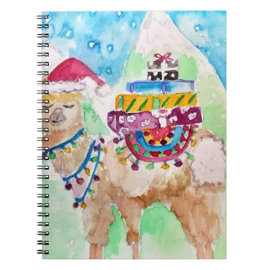 Schattige Lama Prettig Kerstwaterverf kunst Notitieboek (Voorkant)