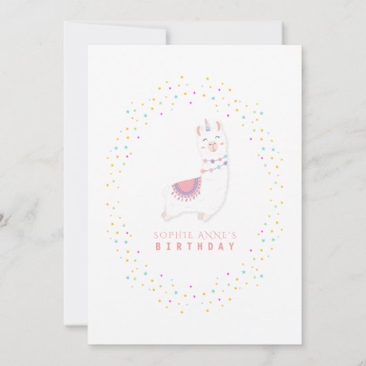 Schattige Lama Regenboog Kleurrijke Sterren Eerste Kaart (Achterkant)