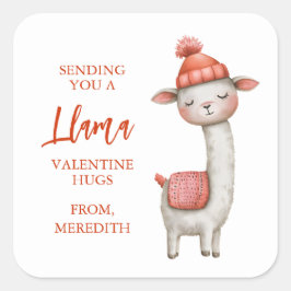 Schattige lama Valentijnsdag label, Valentijn Vierkante Sticker