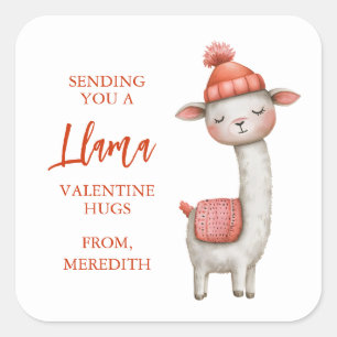 Schattige lama Valentijnsdag label, Valentijn Vierkante Sticker