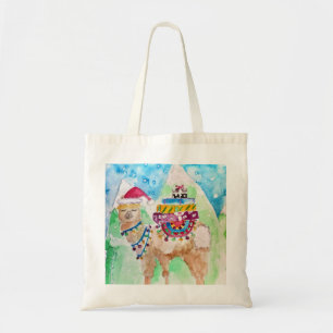 Schattige Lama Vrolijk Kerstmis Aquarel kunst Tote Bag