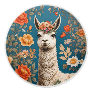 Schattige Lama William Morris Geïnspireerd Bloemmo Keramische Knop