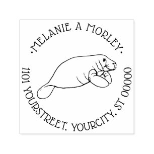 Schattige Lamantijn Zeekoe Ronde Naam Retouradres Zelfinktende Stempel