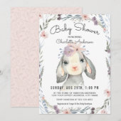Schattige Lamb and Flowers Baby shower Invitation Kaart (Voorkant / Achterkant)