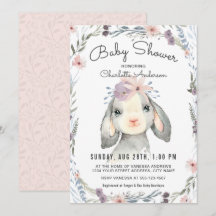 Schattige Lamb and Flowers Baby shower Invitation