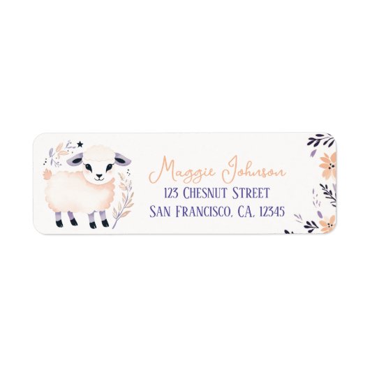 Schattige Lamb Boho Perzik Lavendel Floral Design Etiket (Voorkant)
