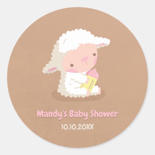 Schattige Lamb en Fles Baby shower Decor Ronde Sticker (Voorkant)