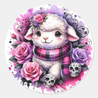 Schattige Lamb Sticker met Schedels en Rozen