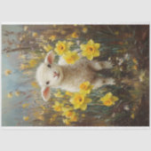 Schattige Lamb Yellow Daffodils Schilderij Decoupa Tissuepapier (Voorkant)