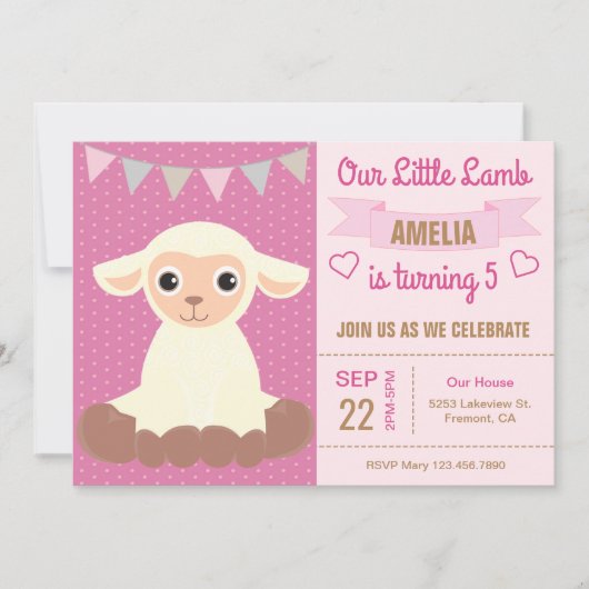 Schattige lammeren - Birthday party uitnodiging (Voorkant)