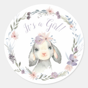 Schattige lammetje Het is een meisje Baby shower Ronde Sticker