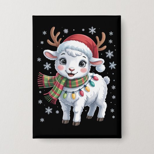 Schattige Lammetjes Kerst Grappige Dierenliefhebbe Button (Voorkant)