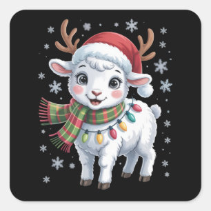 Schattige Lammetjes Kerst Grappige Dierenliefhebbe Vierkante Sticker