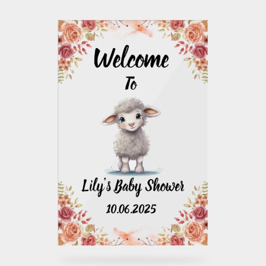 Schattige lamsacryl Baby shower teken. Acryl Bord (Voorkant)