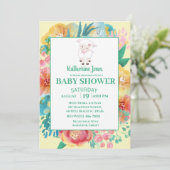 Schattige lamsgeel groen bloemig Baby shower Kaart (Staand voorkant)