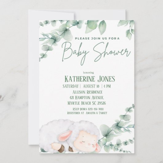 Schattige lamsgroen Baby shower Kaart (Voorkant)
