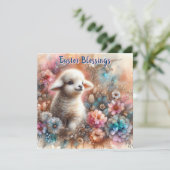 Schattige lamsveer bloemen Christelijk Pasen Feestdagenkaart (Staand voorkant)