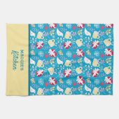 Schattige Land Blauw Retro Teacup Hart Vogelpatroo Theedoek (Horizontaal)