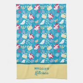 Schattige Land Blauw Retro Teacup Hart Vogelpatroo Theedoek (Verticaal)