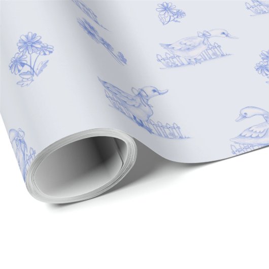 Schattige land Goose Toile Pattern Cadeaupapier (Rol Hoek)