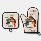 Schattige  Land Haan Oma Ovenwant & Pannenlap Set (Voorkant)