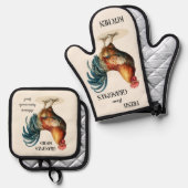 Schattige  Land Haan Oma Ovenwant & Pannenlap Set (Voorkant / Achterkant)